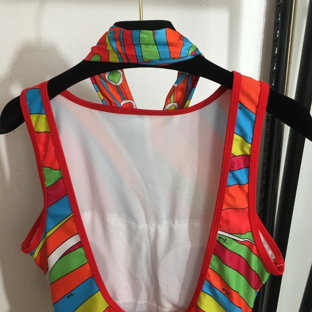 Vintage Emilio Pucci Multicolor Swirl Print Bodysuit Scarf Tie