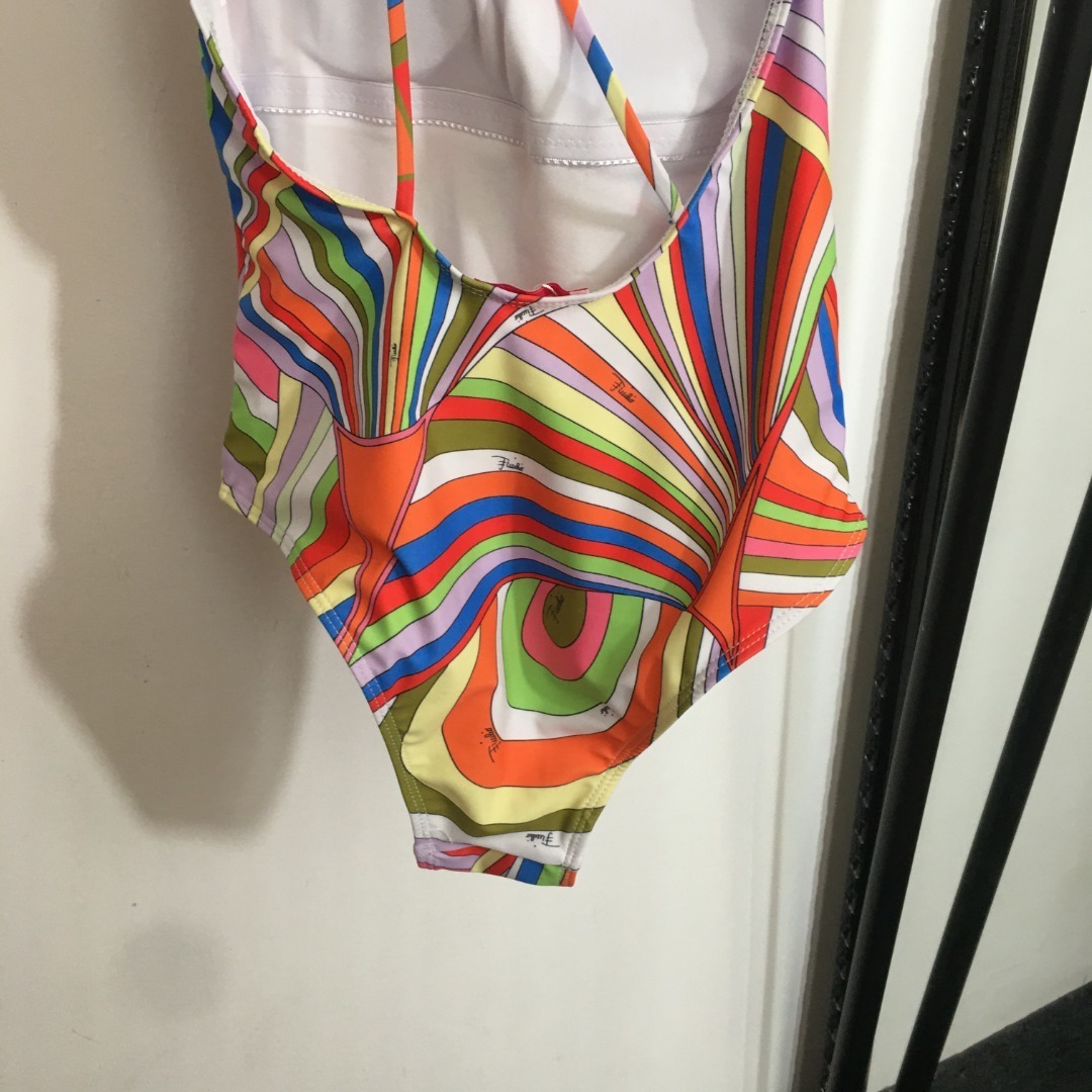 Vibrant Retro Swirl Print One-Shoulder One-Piece Swimsuit