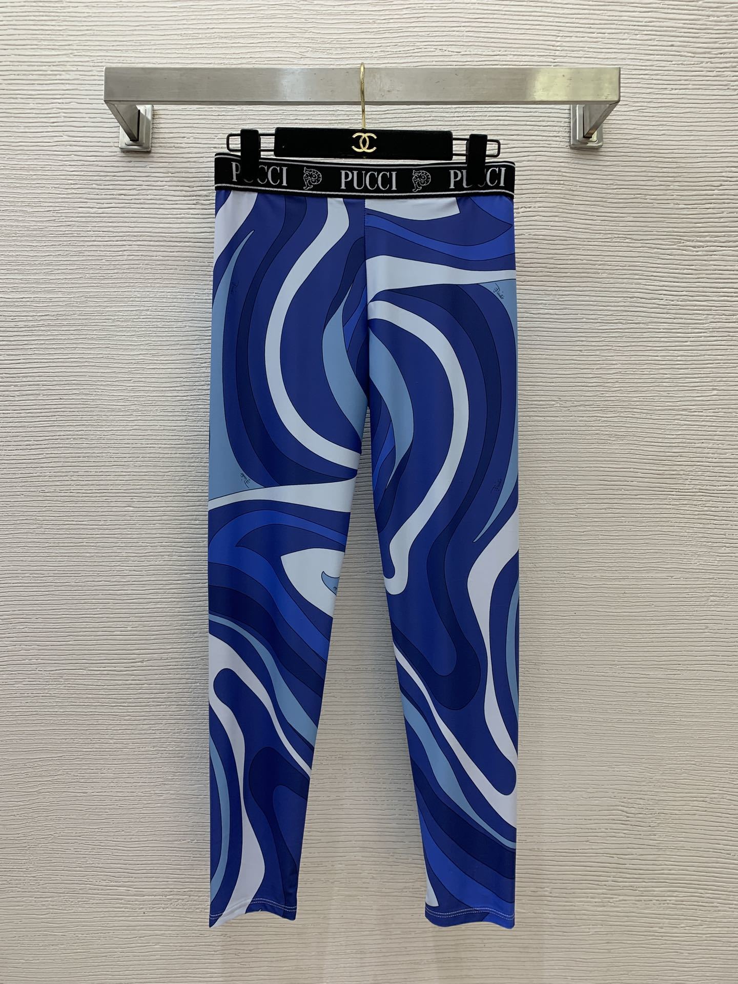 Pucci Blue Swirl Print Long Sleeve Crop Top & Leggings Set