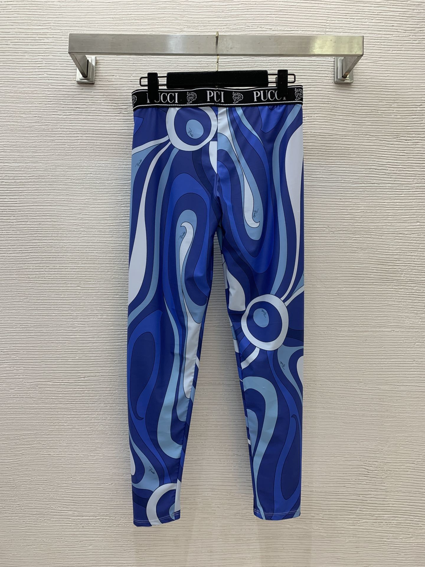Pucci Blue Swirl Print Long Sleeve Crop Top & Leggings Set