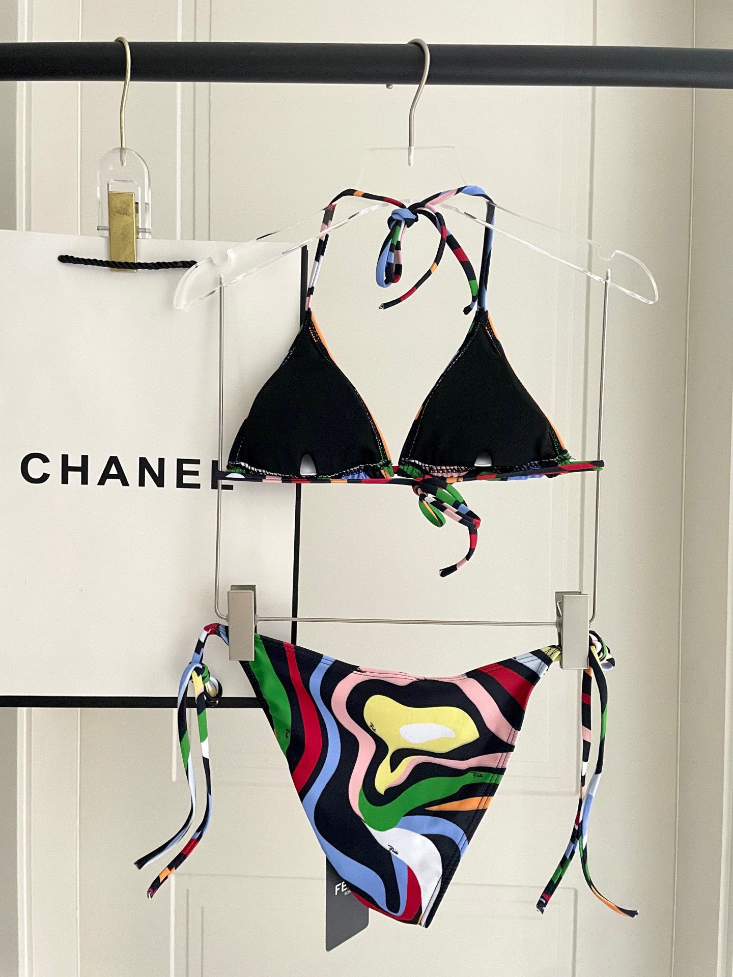 Fendi Multicolor Wavy Print Triangle Bikini Set – Designer Swimwear