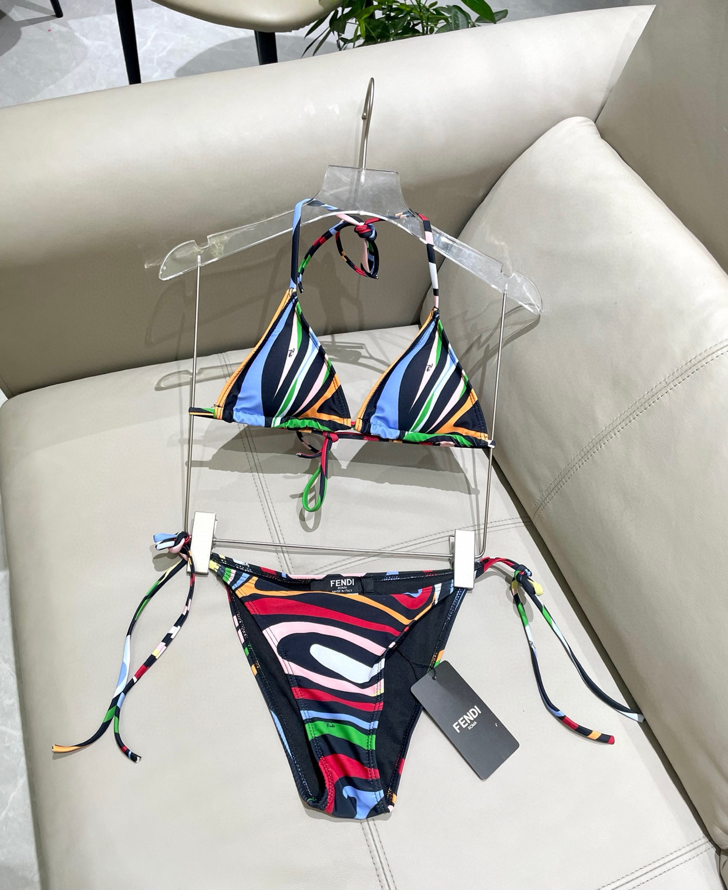 Fendi Multicolor Wavy Print Triangle Bikini Set – Designer Swimwear
