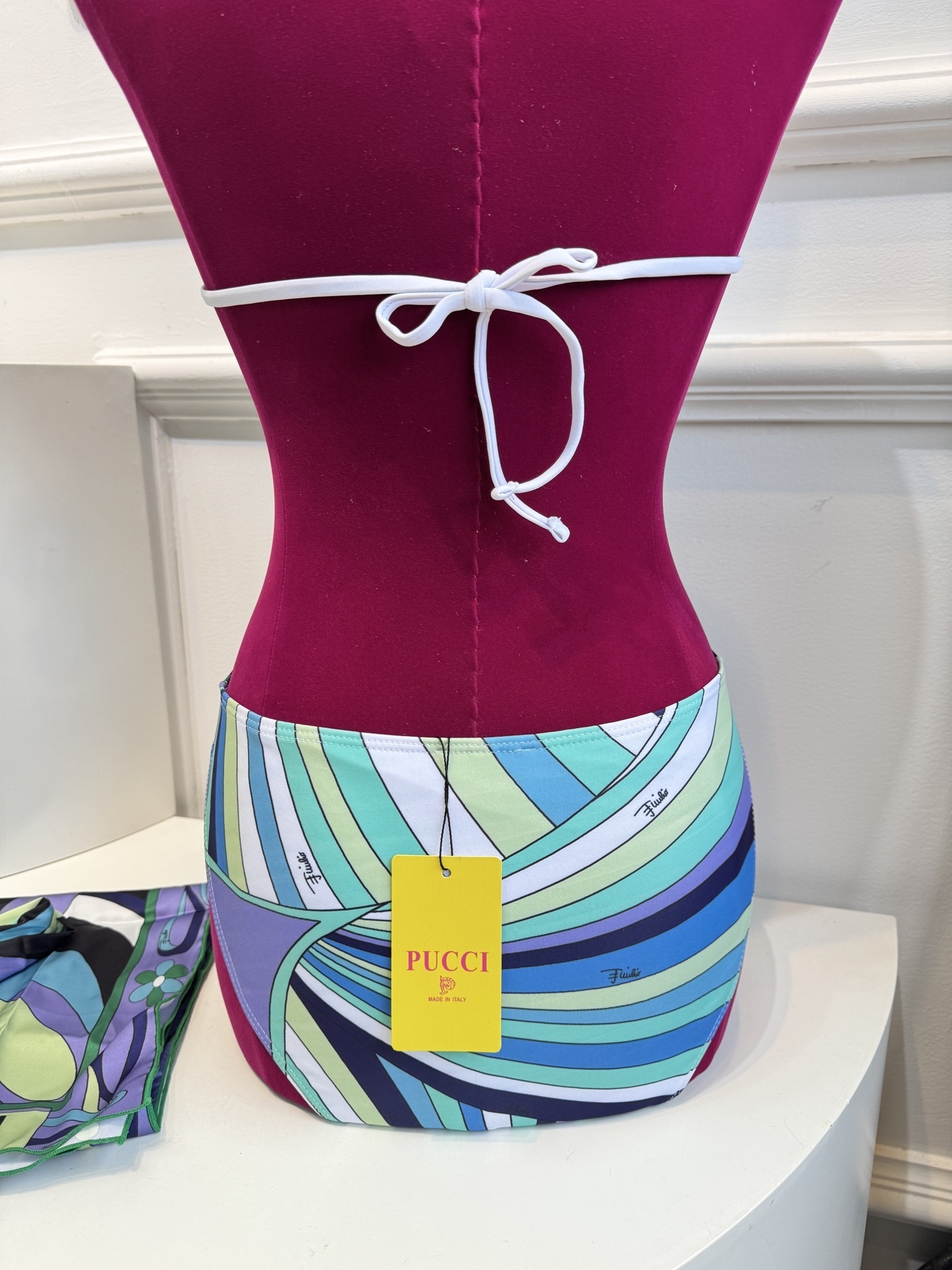 Retro Swirl Print 3-Piece Bikini Set with Matching Sarong Cover-Up