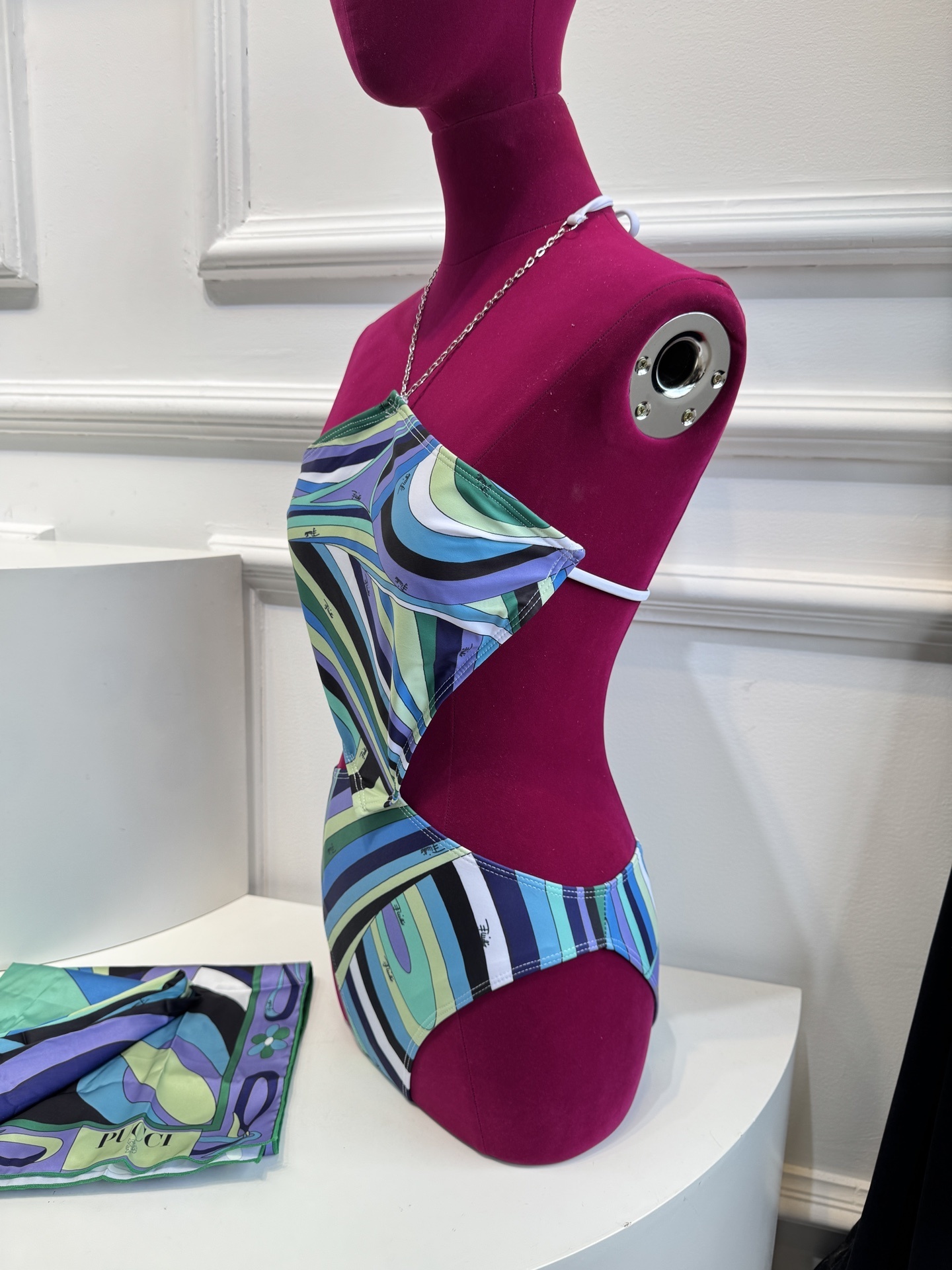 Vibrant Abstract Print Silk Scarf & Swimwear Set