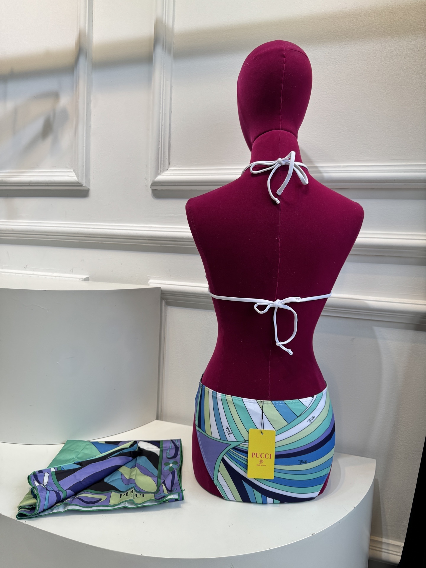 Vibrant Abstract Print Silk Scarf & Swimwear Set
