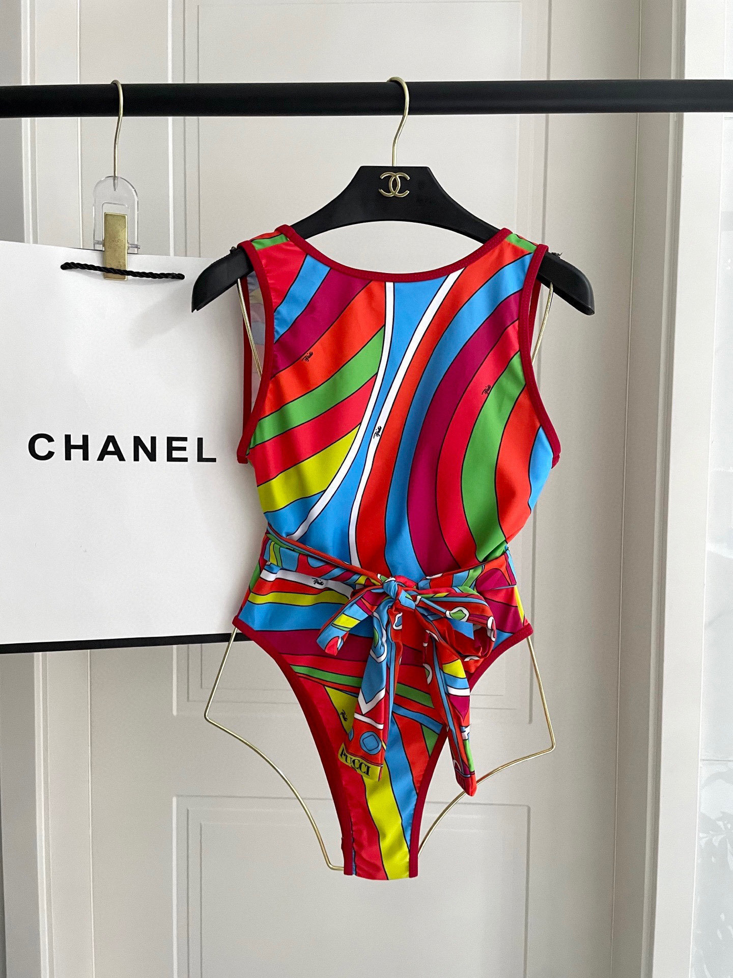 Emilio Pucci Vibrant Abstract Print Tie-Neck One-Piece Swimsuit