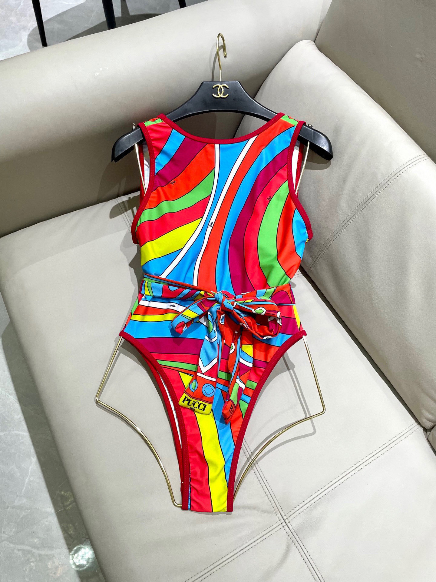 Emilio Pucci Vibrant Abstract Print Tie-Neck One-Piece Swimsuit