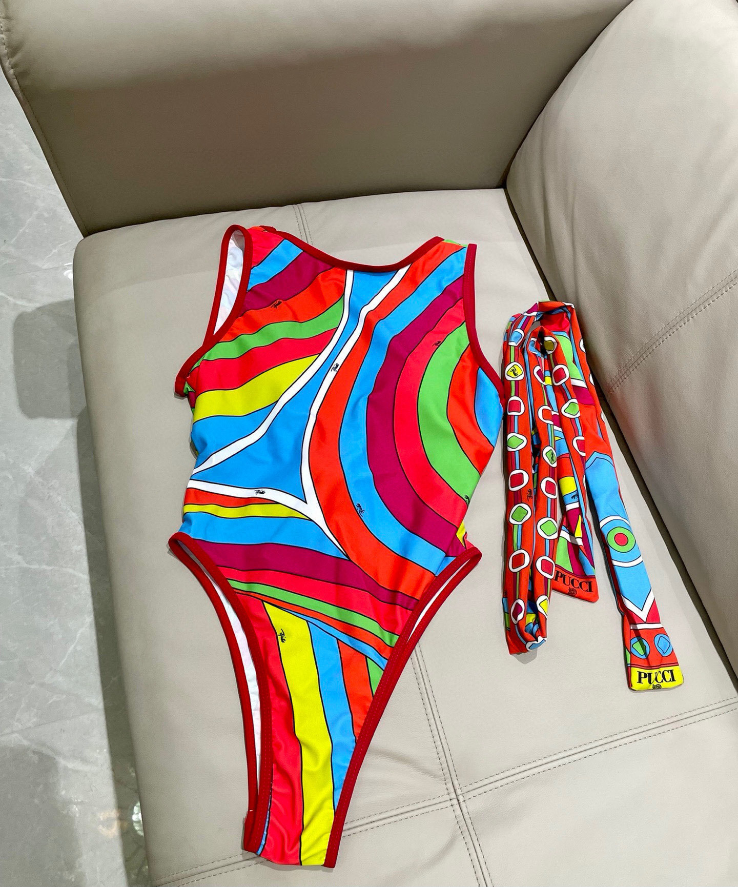 Emilio Pucci Vibrant Abstract Print Tie-Neck One-Piece Swimsuit