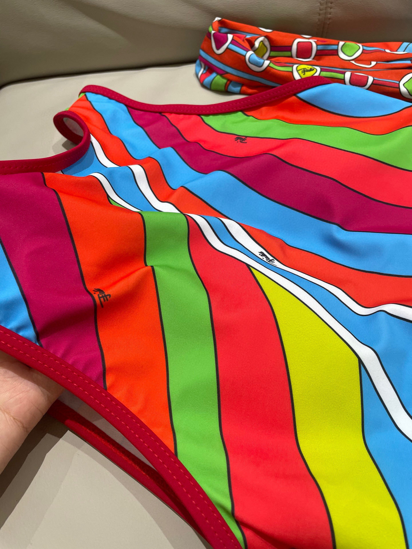 Emilio Pucci Vibrant Abstract Print Tie-Neck One-Piece Swimsuit