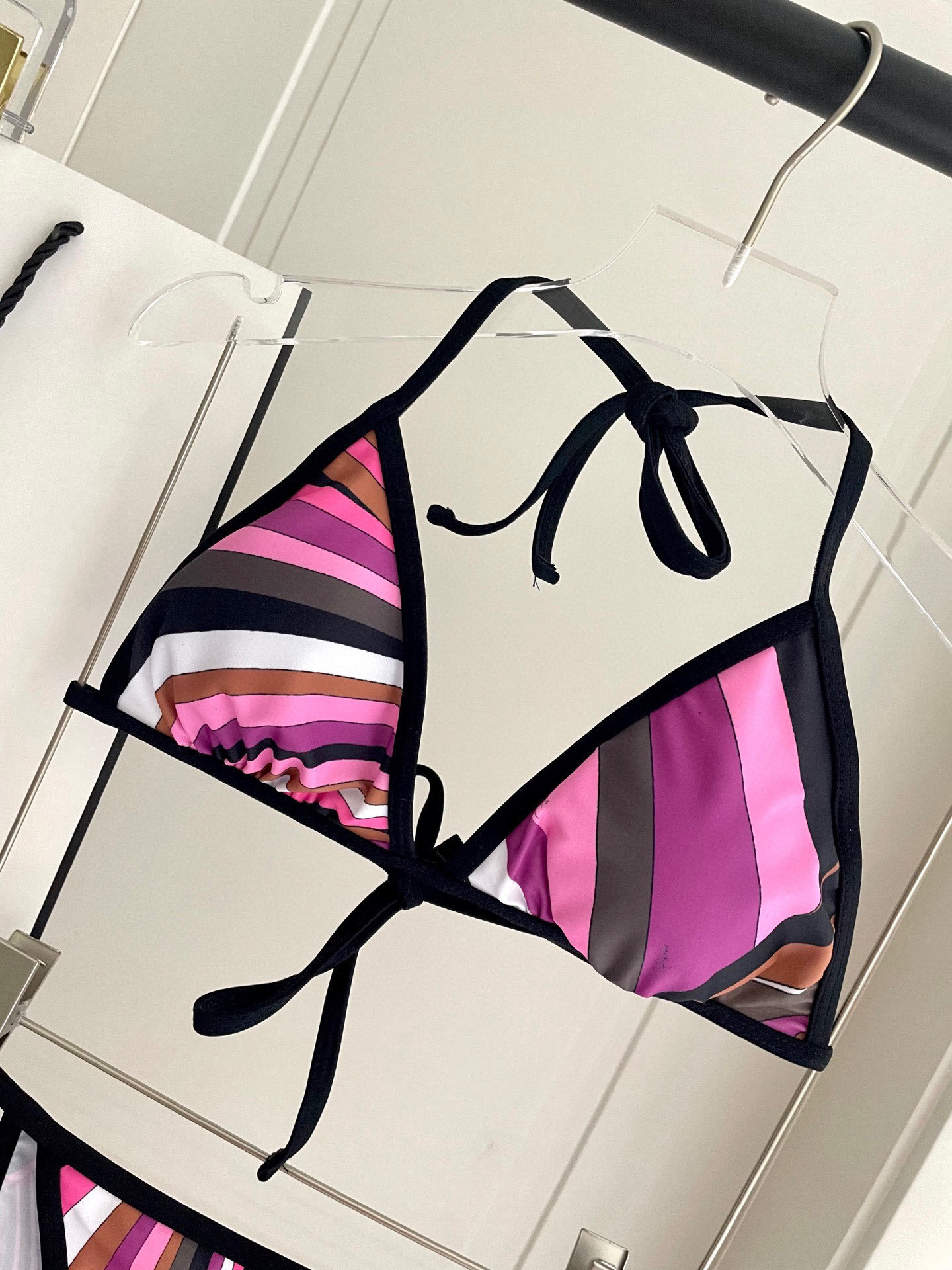 Chanel Geometric Swirl Print Triangle Bikini Set – Pink/Multi