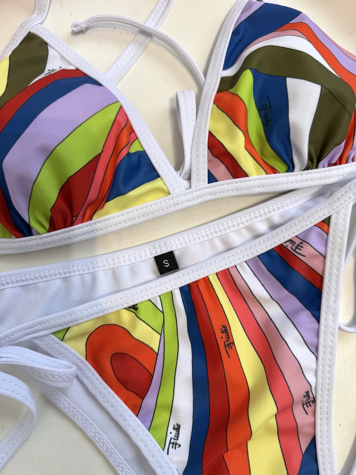 Pucci Vintage Multicolor Stripe Halter Bikini and Scarf Set