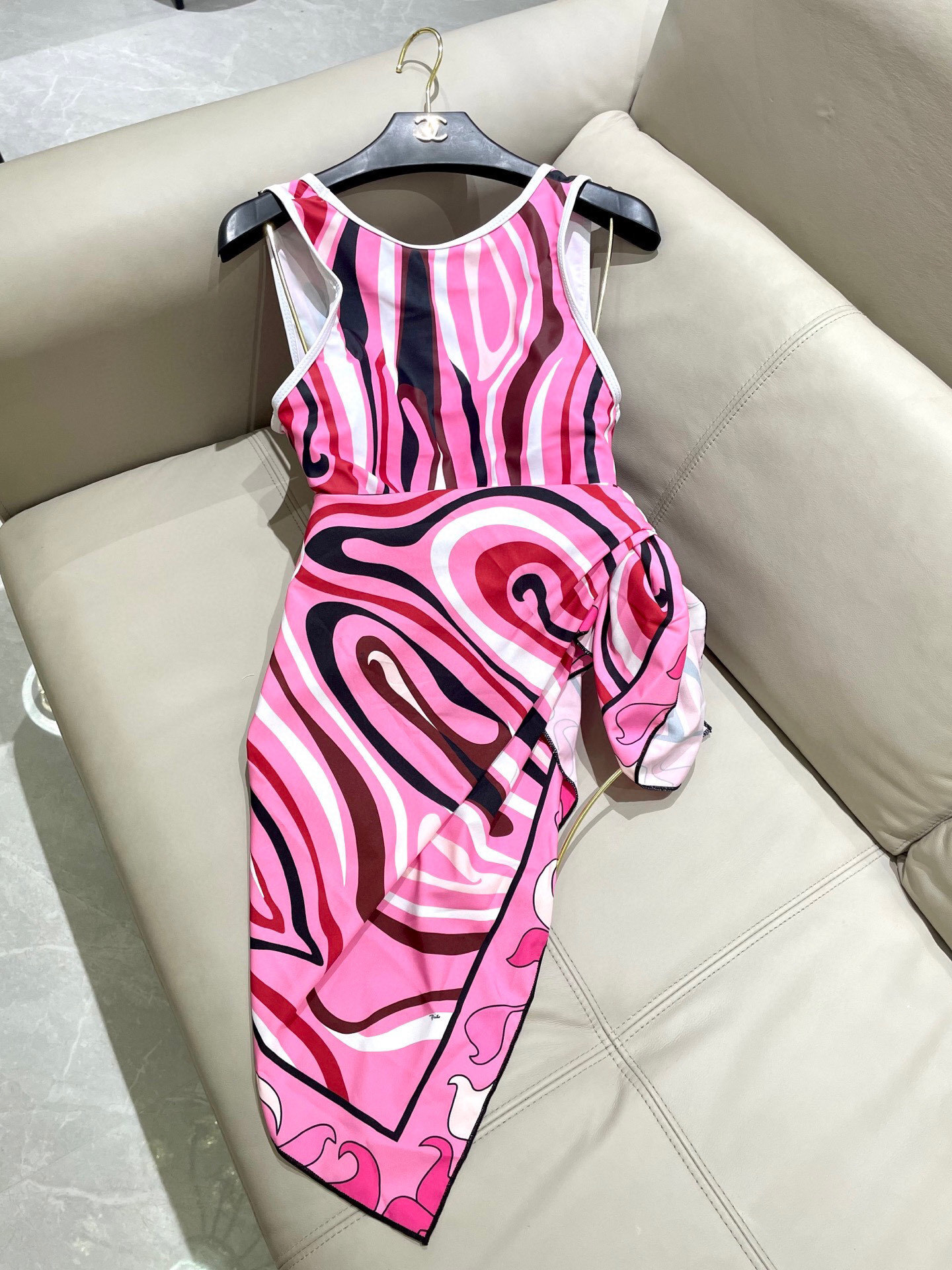 Pink Abstract Swirl Print Swimsuit & Matching Pareo Beach Set