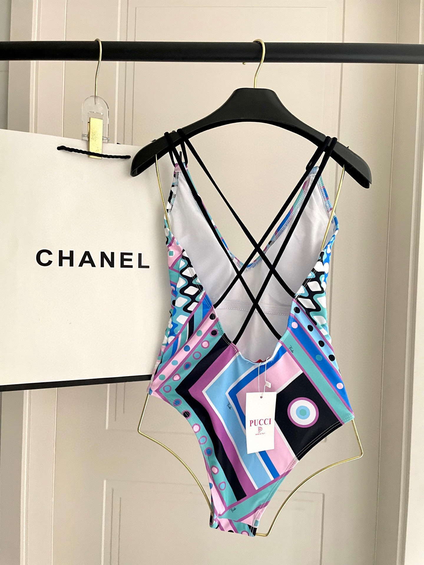 Deep V Plunge Geometric One-Piece Swimsuit | Resort Beachwear