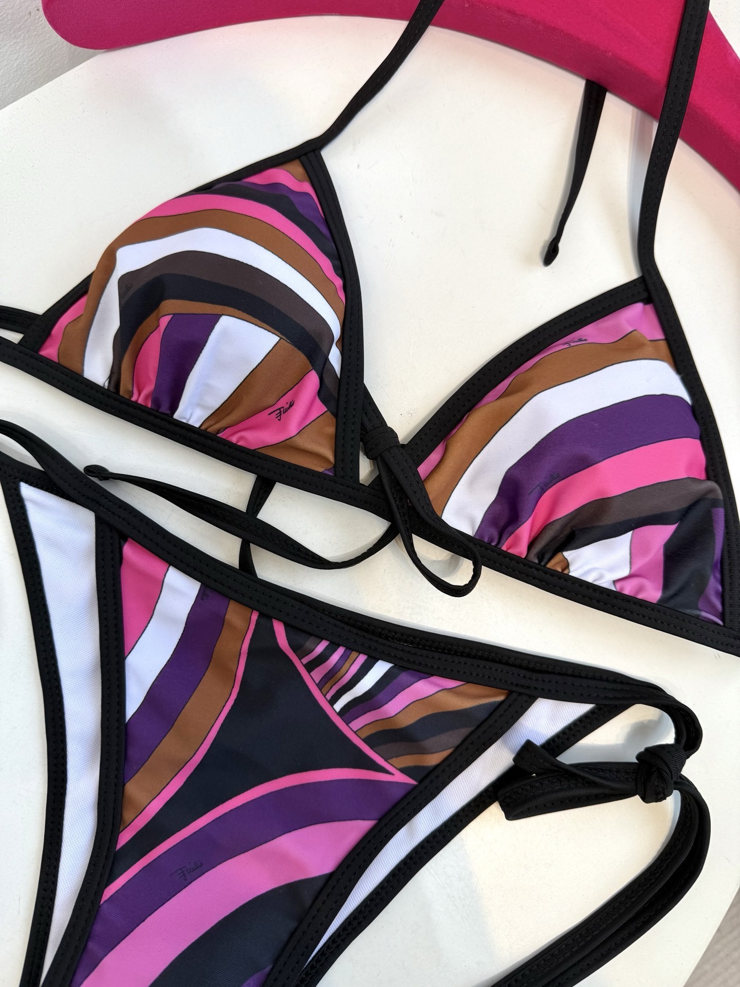 Pucci Abstract Print Purple Triangle Bikini Set with Matching Scarf