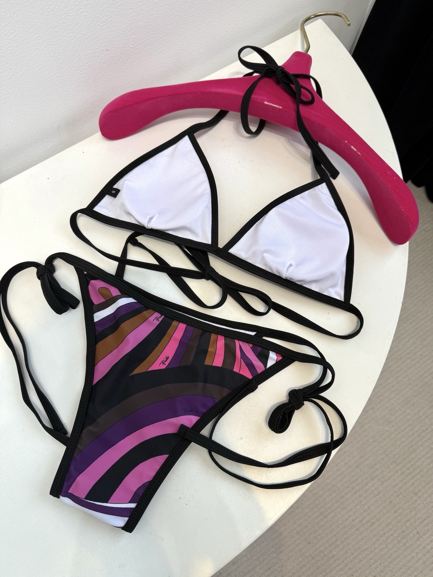 Pucci Print Triangle Bikini Set with Matching Scarf – Purple Swirl