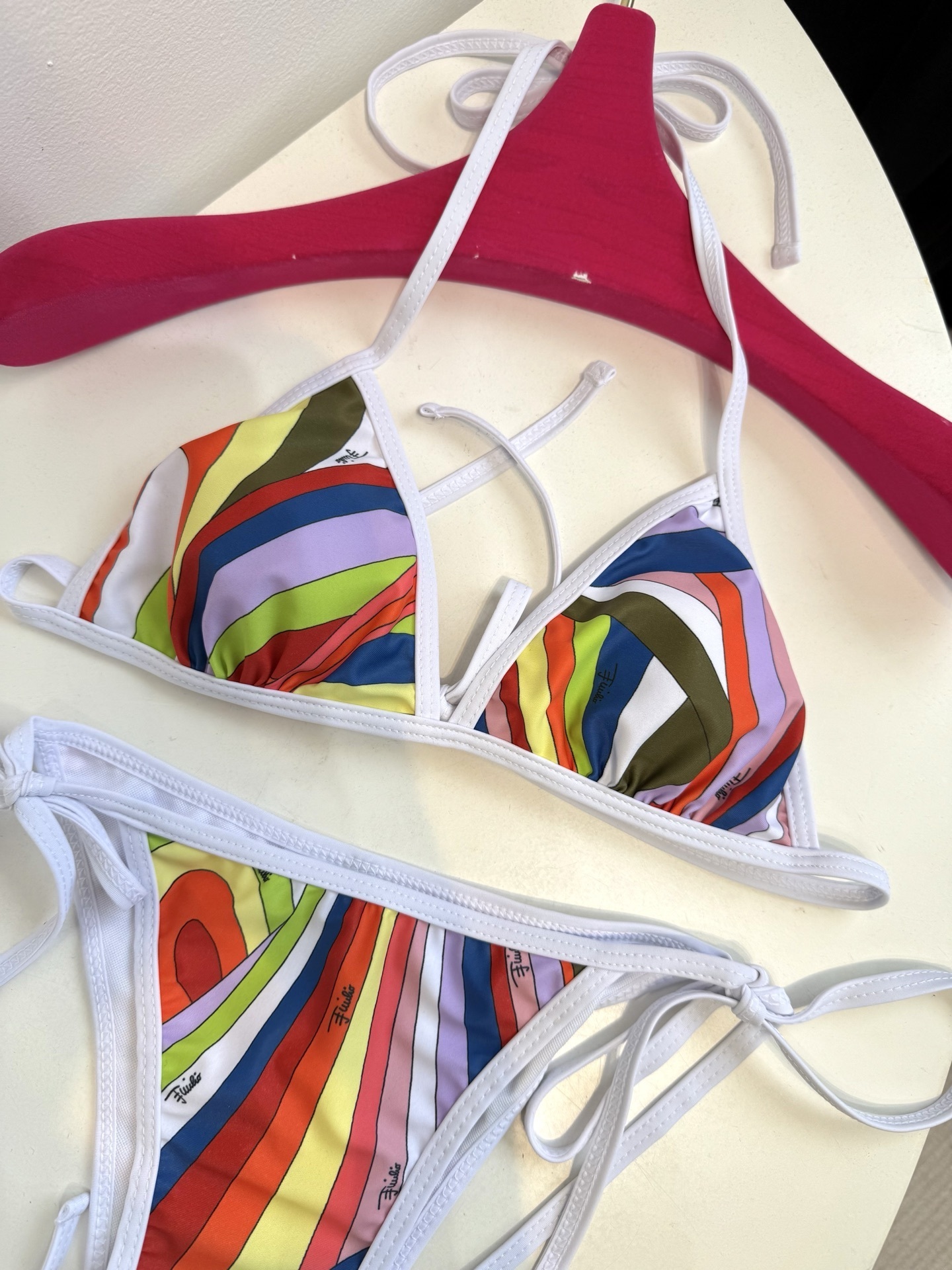 Pucci Multicolor Abstract Triangle Bikini Set with Scarf