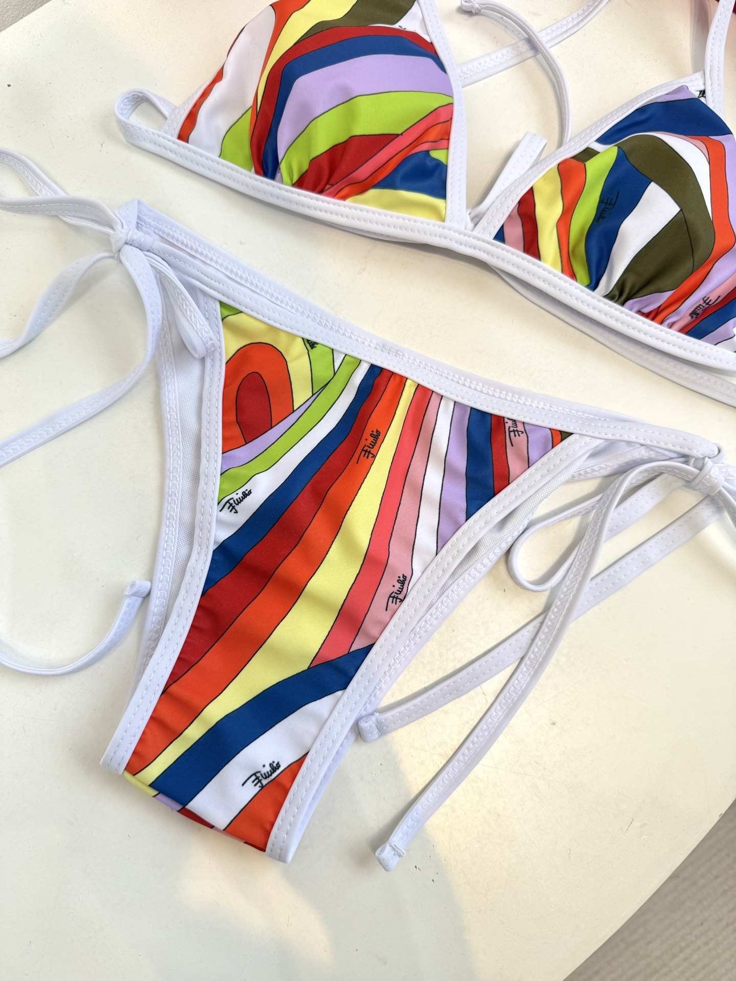 Pucci Multicolor Abstract Triangle Bikini Set with Scarf