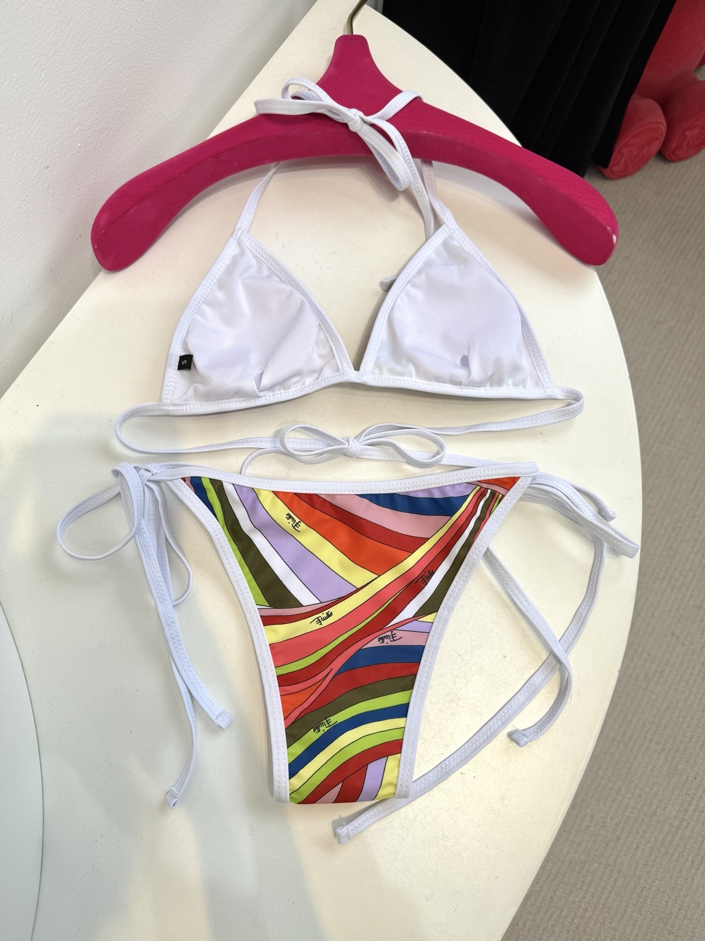 Pucci Multicolor Abstract Triangle Bikini Set with Scarf