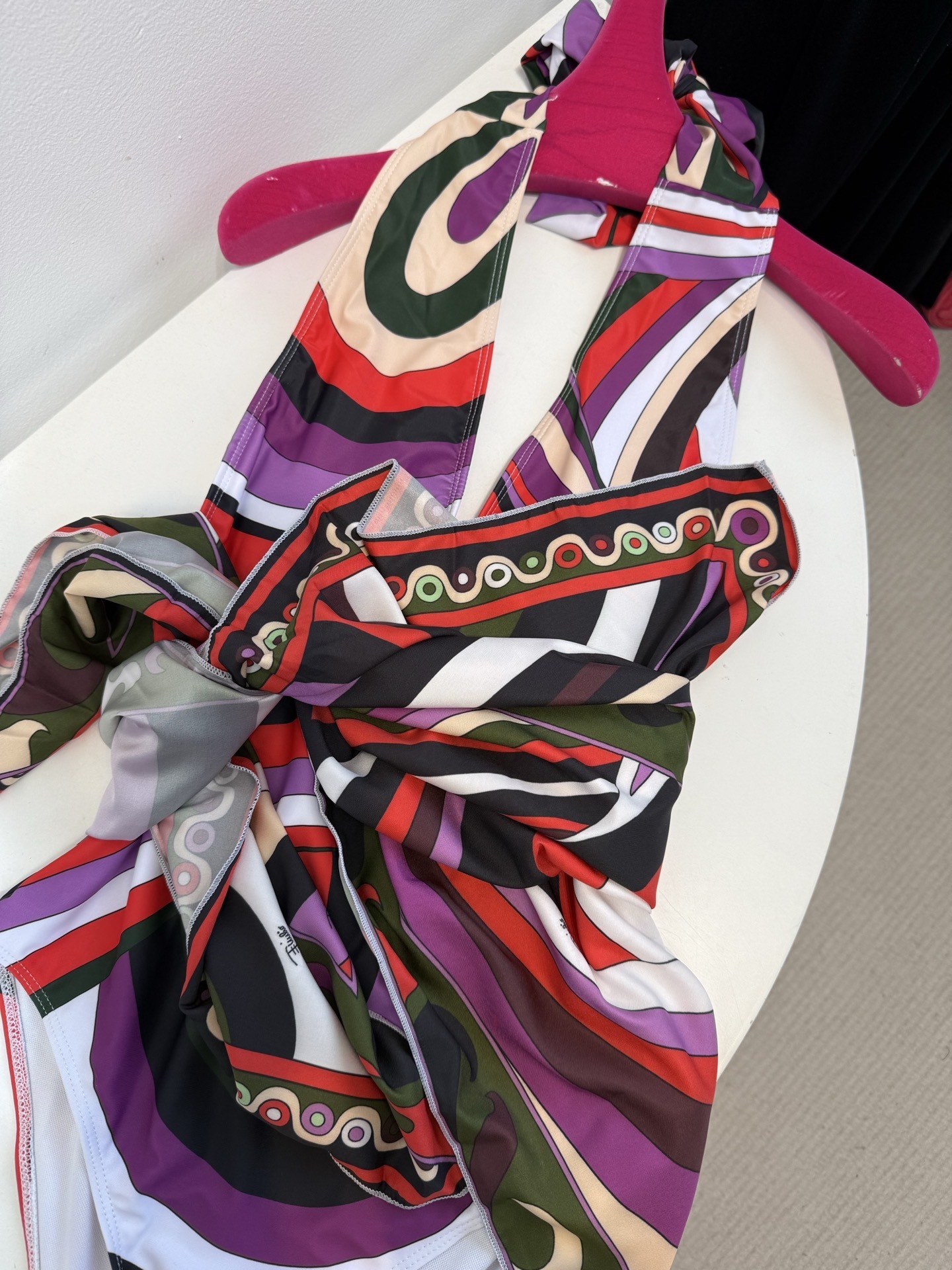 Luxury Abstract Print One-Piece Swimsuit & Wrap Skirt Set