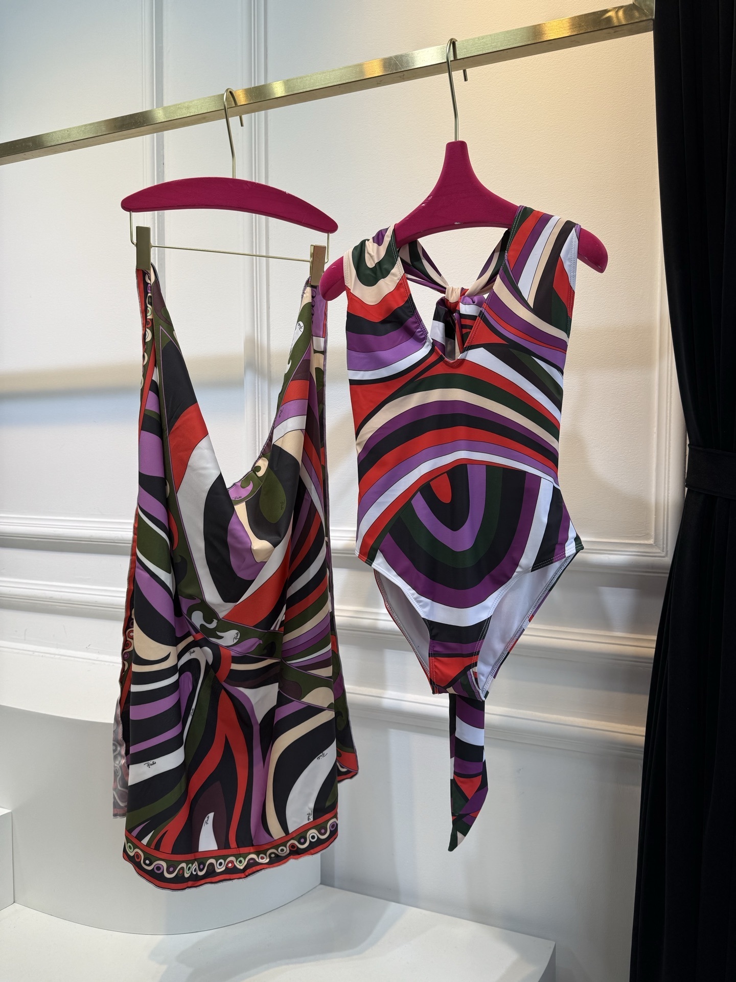 Luxury Abstract Print One-Piece Swimsuit & Wrap Skirt Set
