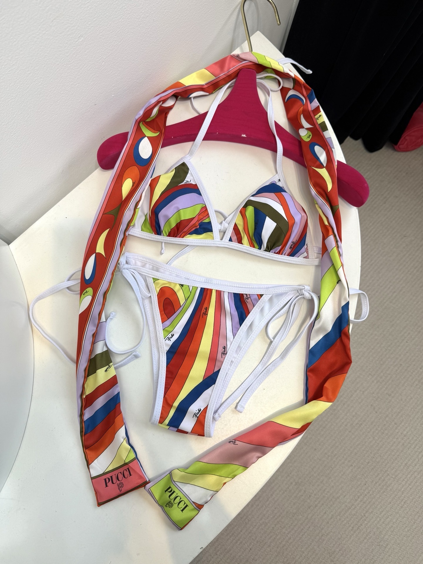 Pucci Multicolor Print Bikini with Scarf – Designer Swimwear