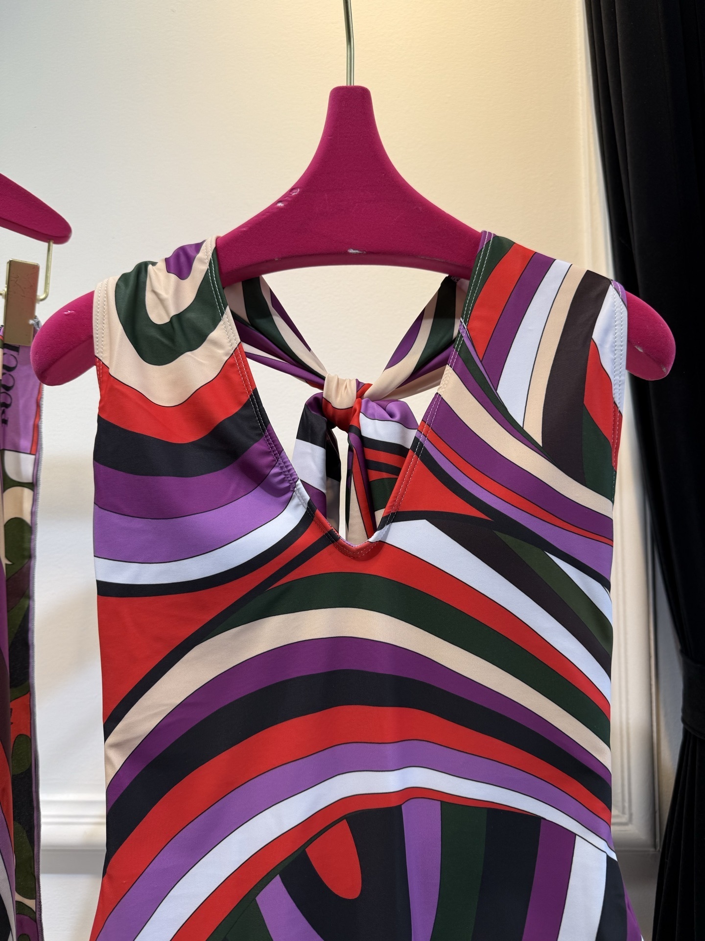 Vibrant Abstract Halter One-Piece Swimsuit – Chic Tie-Front Design