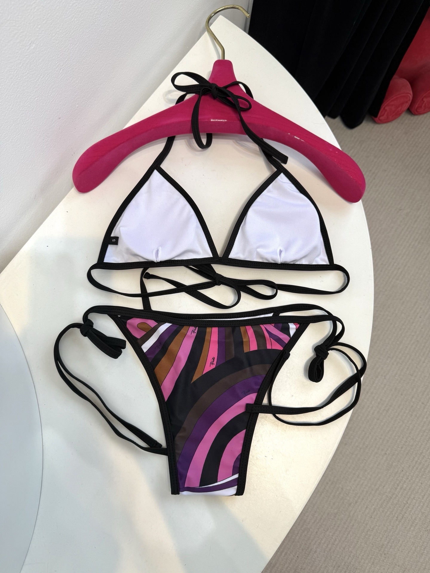 Retro Swirl Print Triangle Bikini Set – Purple Tie-Side Swimwear