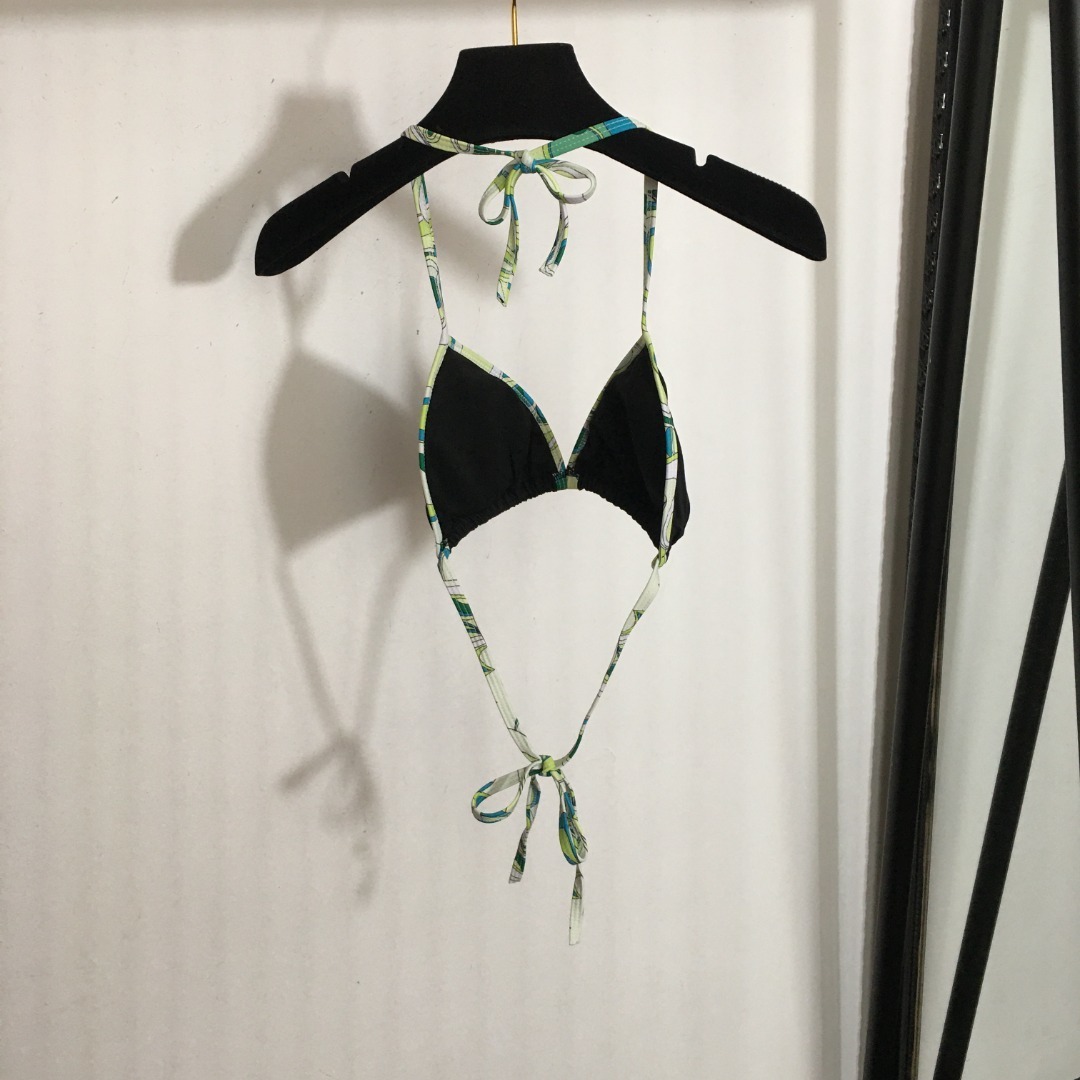 Black String Bikini Set | Tie-Side Abstract Print Swimsuit