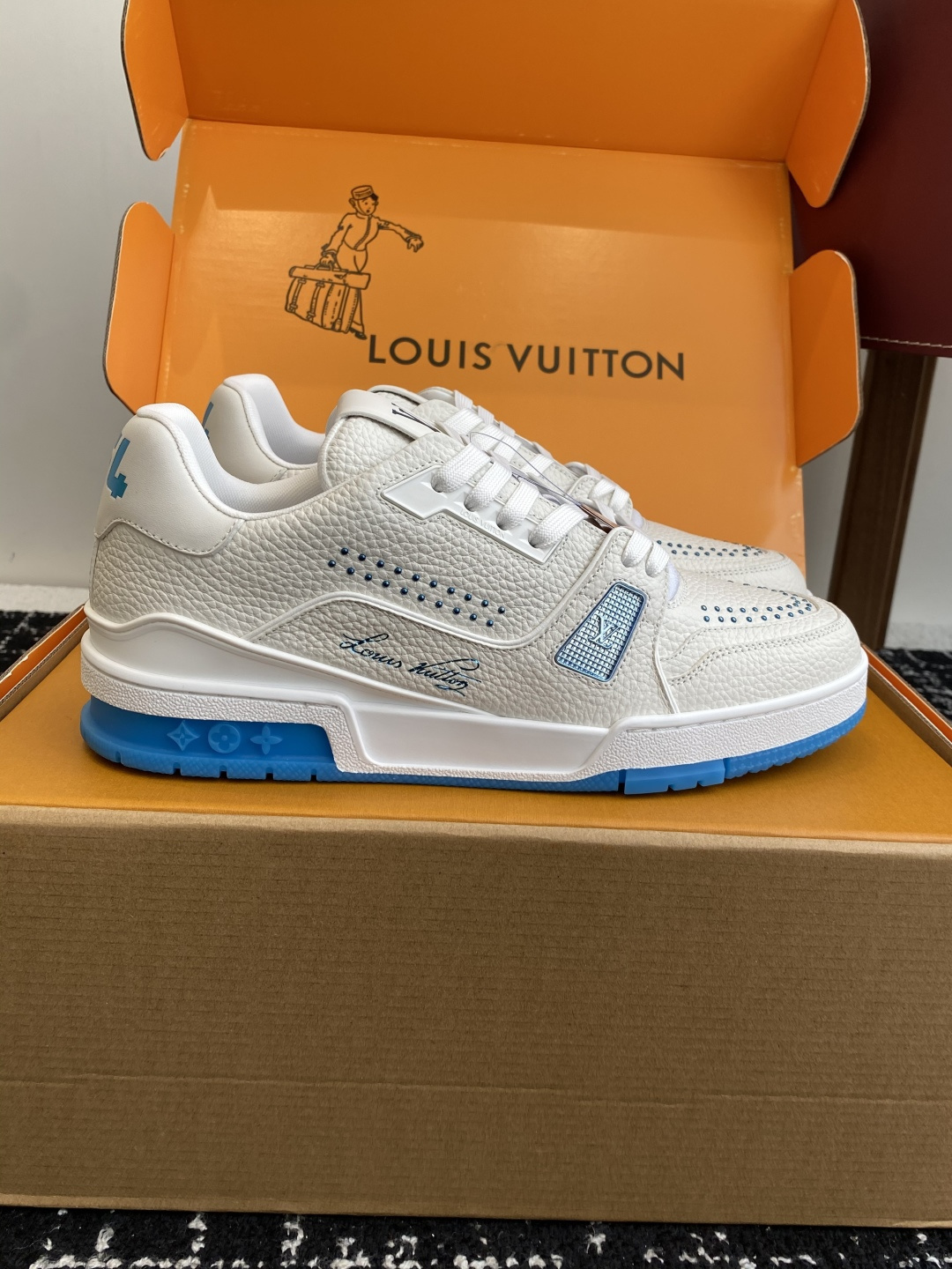 Louis Vuitton LV Trainer Sneakers - White & Light Blue Leather