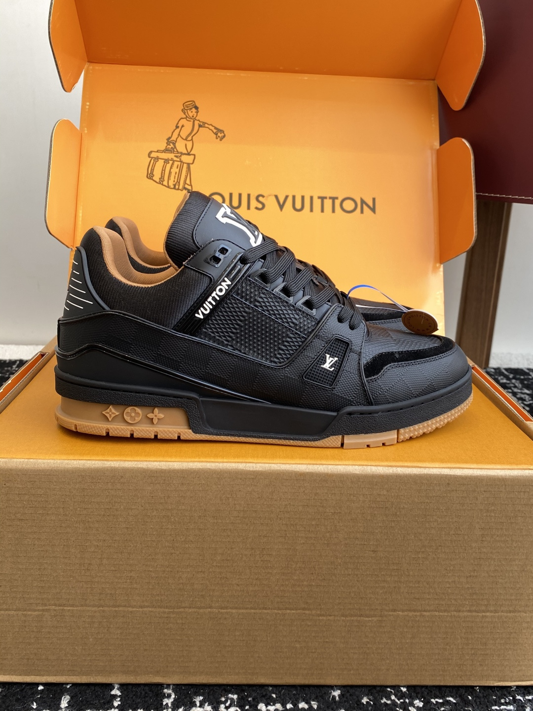 Louis Vuitton LV Trainer Sneakers - Black Leather with Gum Sole