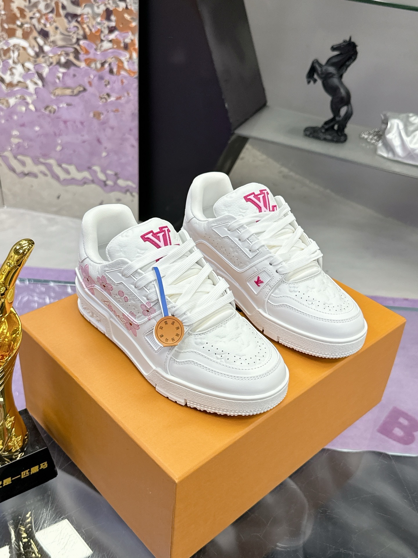 Louis Vuitton LV Trainer White Pink Sakura Cherry Blossom Sneakers
