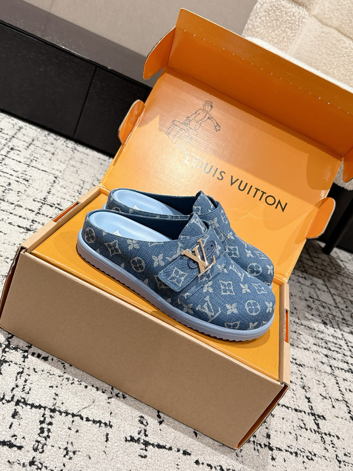 Louis Vuitton Monogram Denim Flat Mules - Luxury Blue Clogs