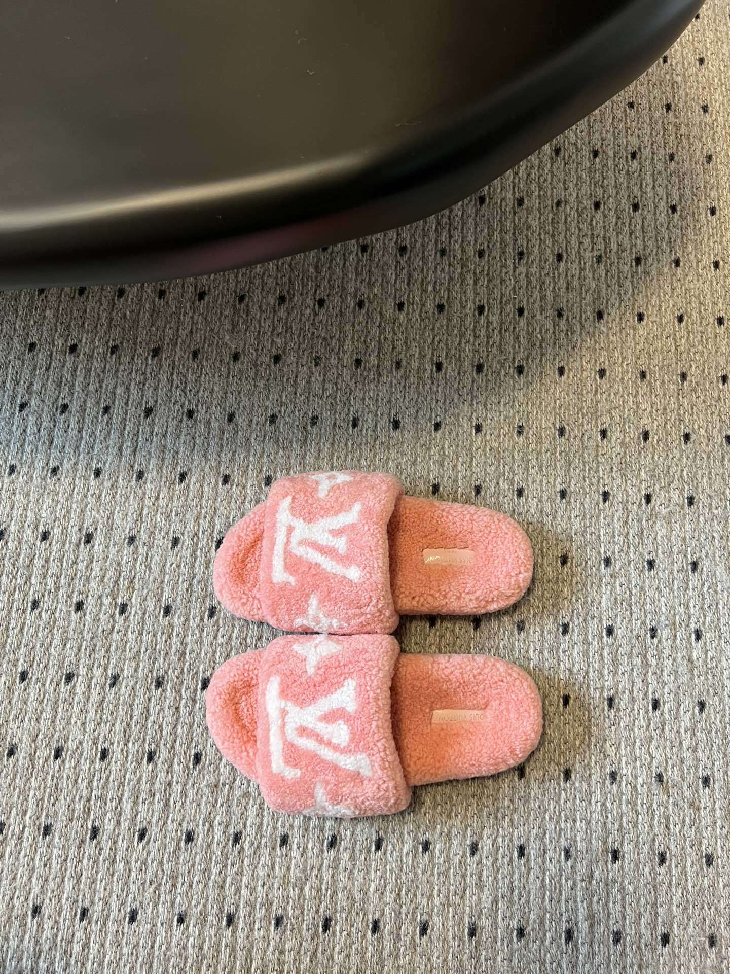 LV Pink Monogram Shearling Slippers - Women's Luxury Comfort Slides