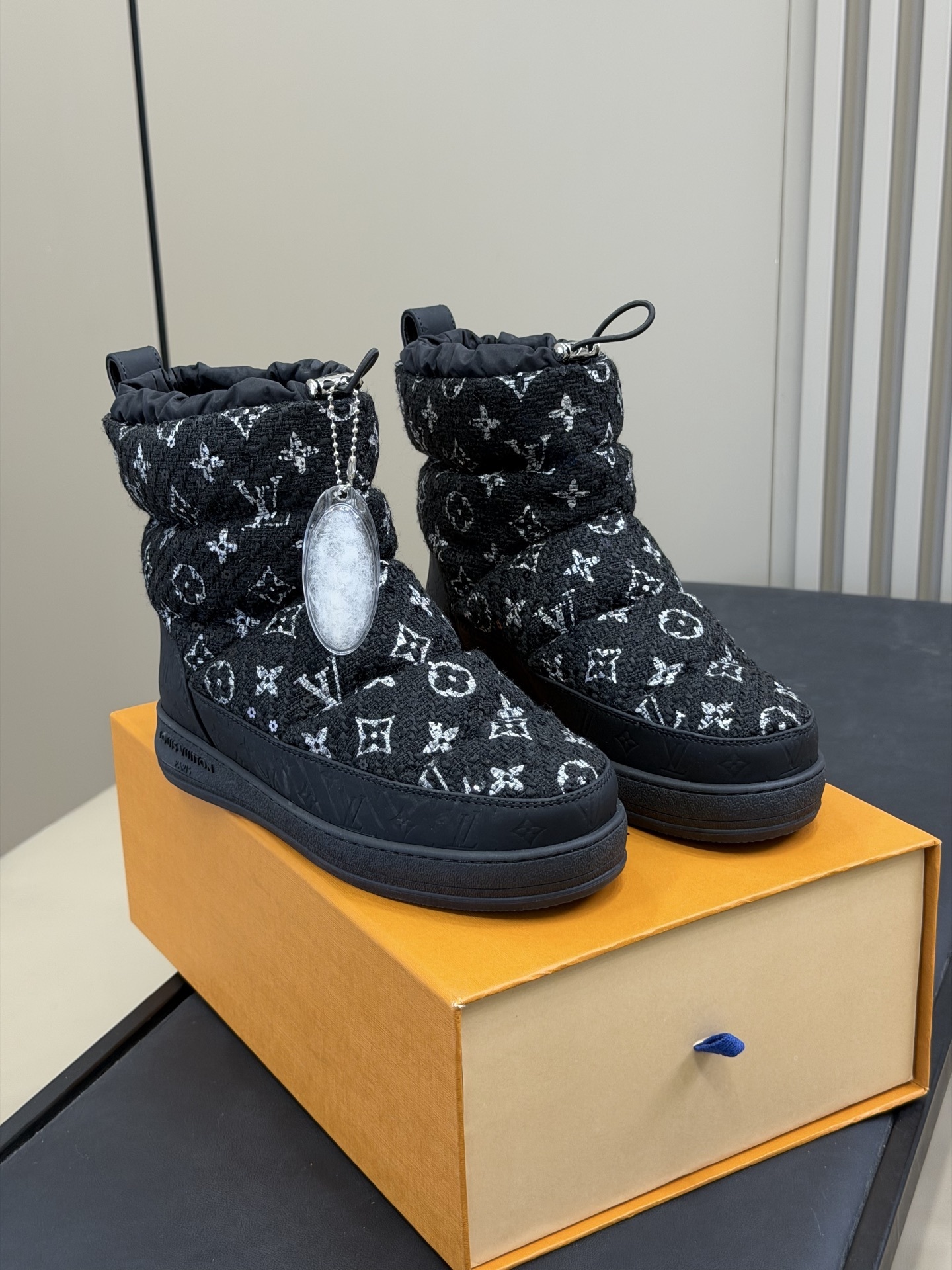 Louis Vuitton Black Monogram Tweed Pillow Comfort Snow Boots