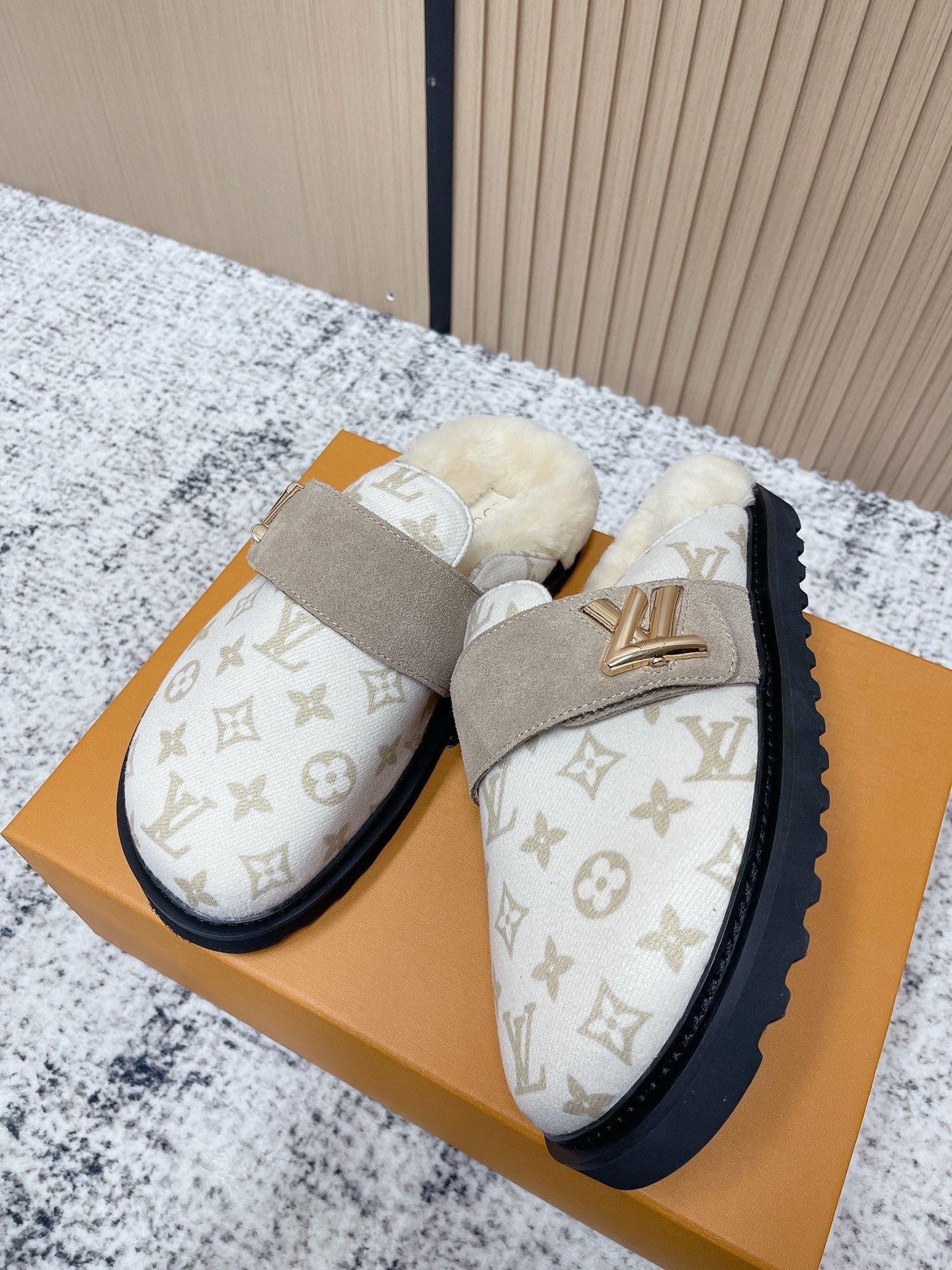 Louis Vuitton Monogram Shearling Comfort Mules - Luxury Clogs
