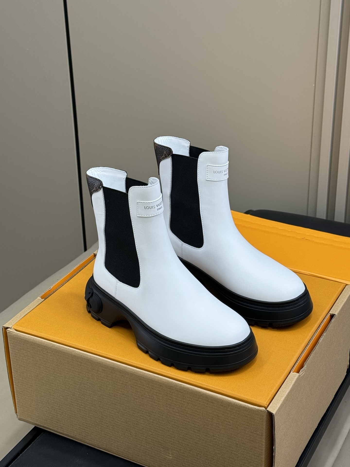 Louis Vuitton White Leather Monogram Chelsea Boots - Luxury Style