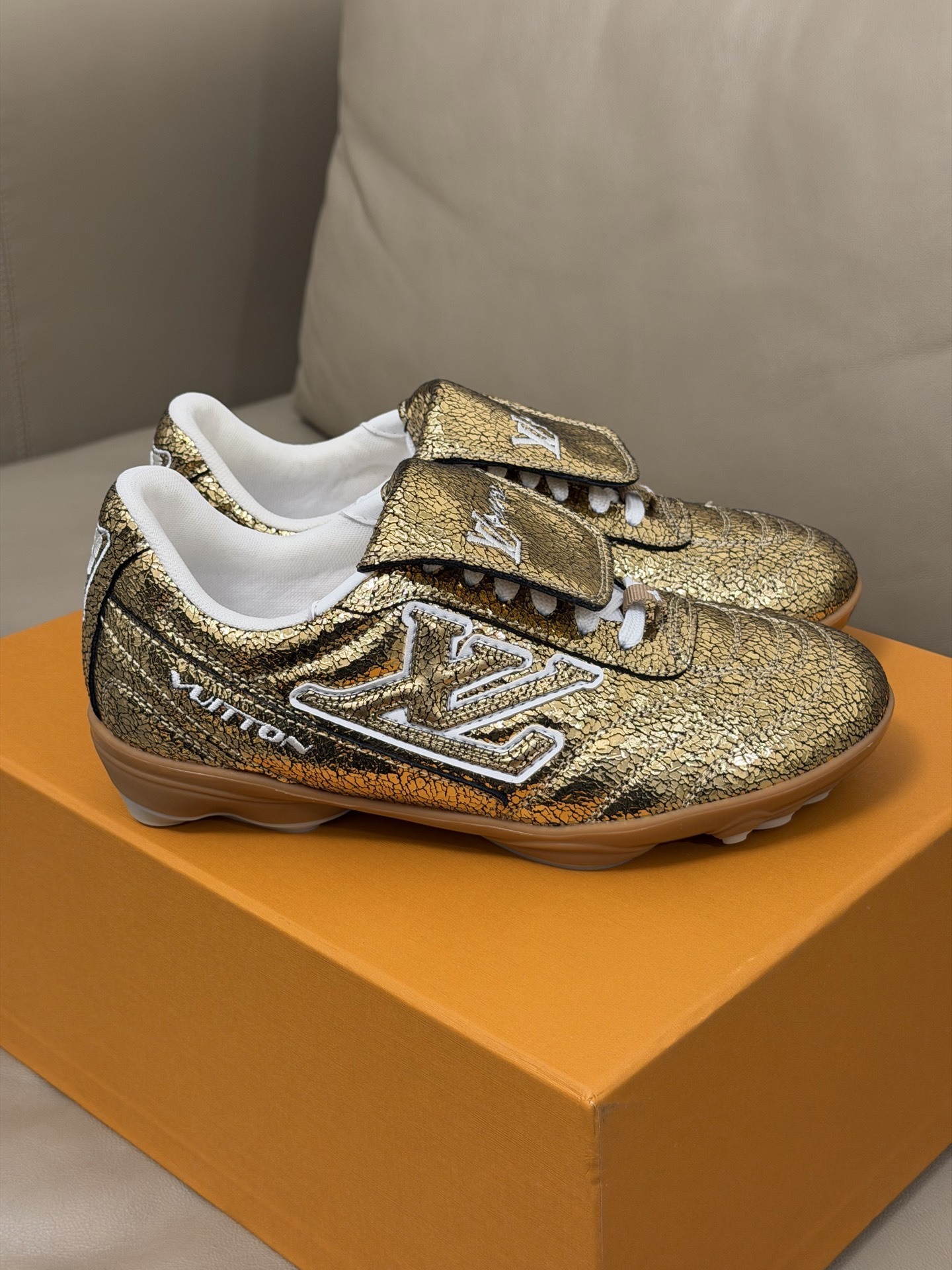 Louis Vuitton Gold Metallic Football Sneaker - Luxury Soccer Shoe