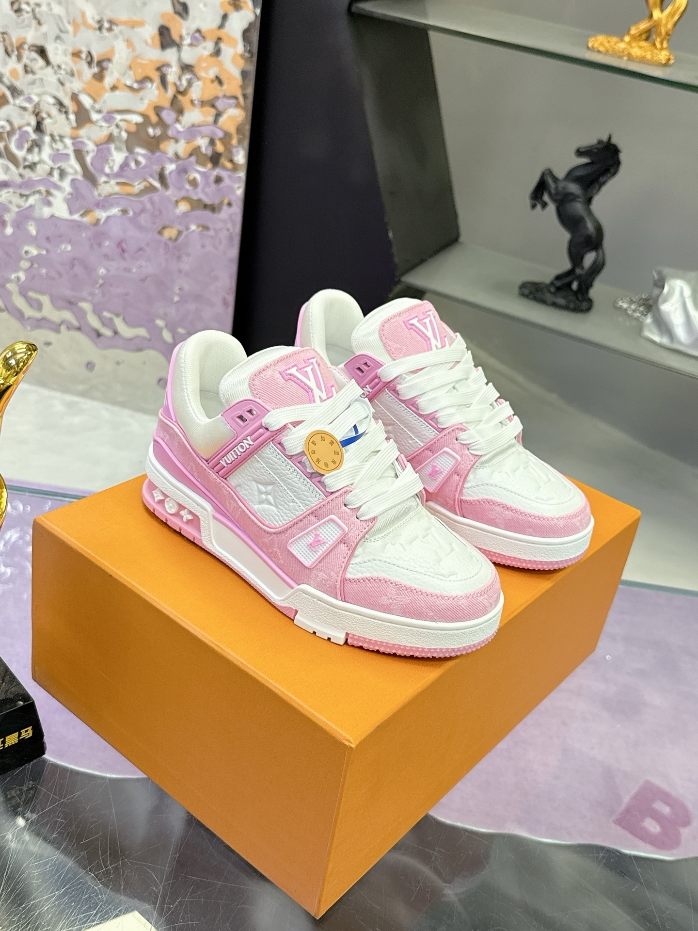Louis Vuitton LV Trainer Sneakers Pink White Monogram Denim