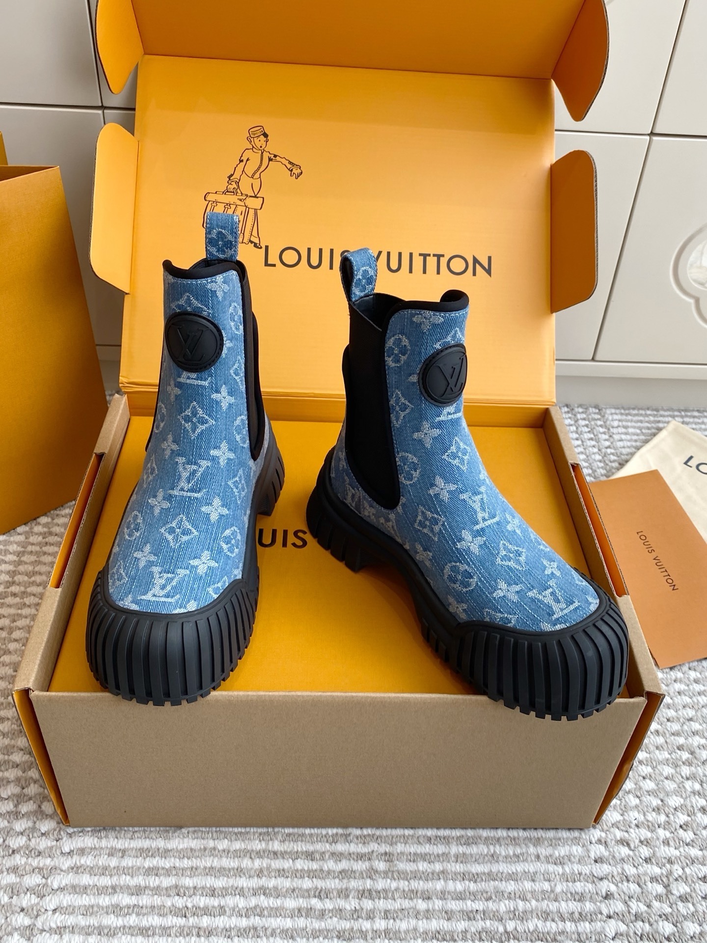 Louis Vuitton Monogram Denim Ankle Rain Boots - Luxury Designer Shoes