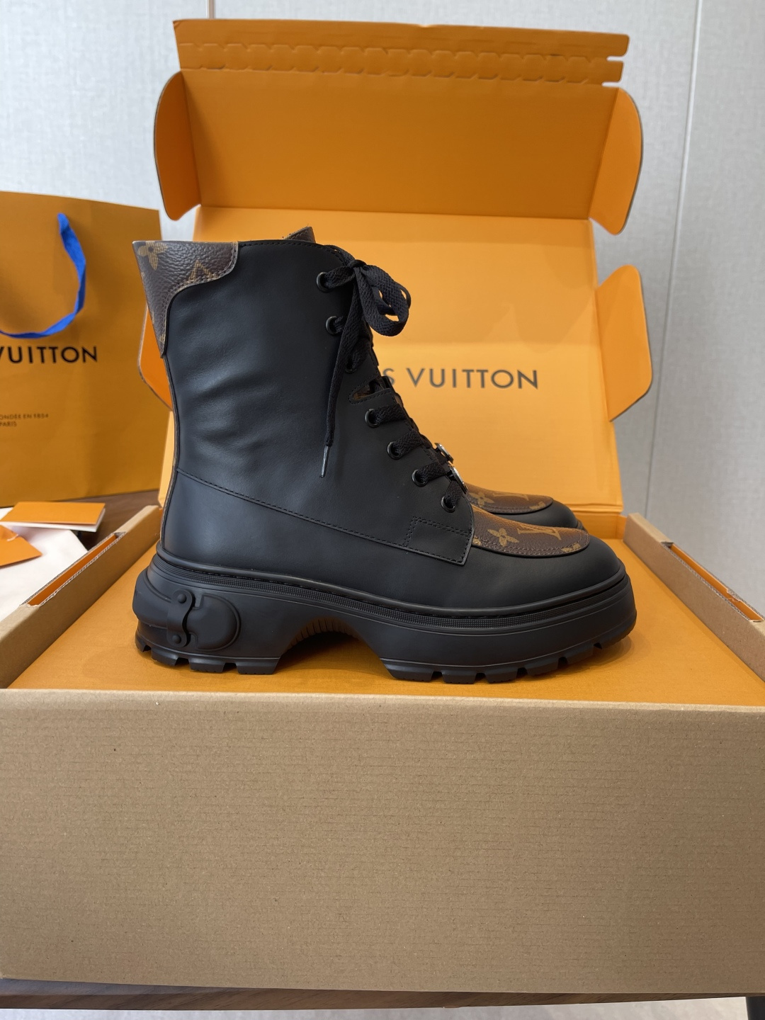 Louis Vuitton Metropolis Flat Ranger Boots Monogram Canvas Black