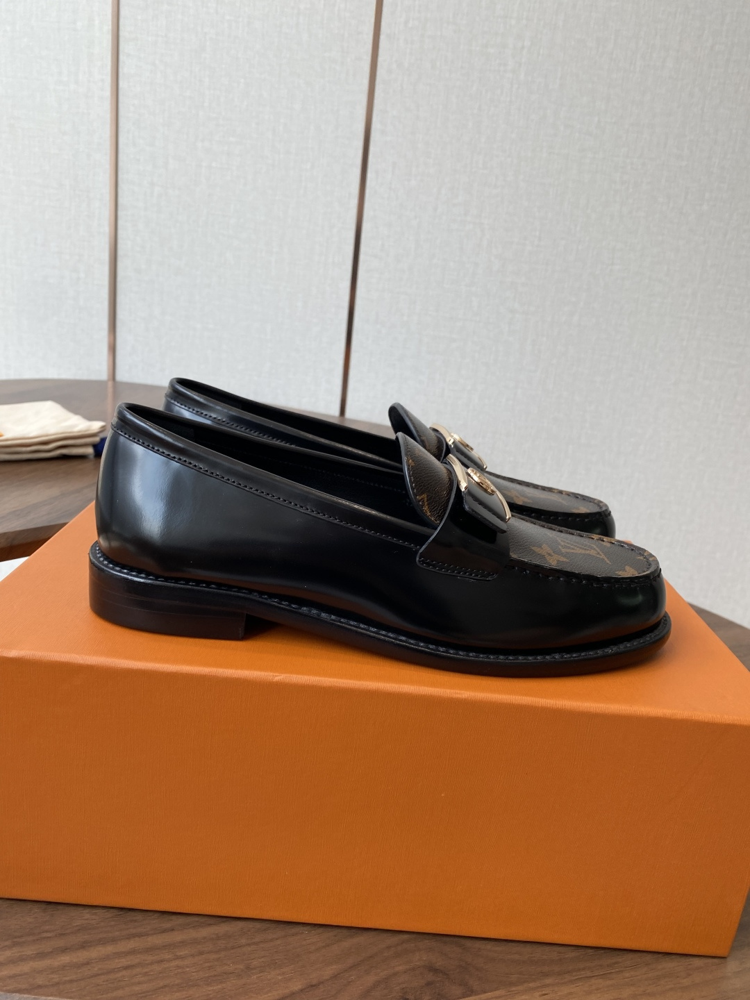 Louis Vuitton Monogram Canvas and Black Leather Loafers