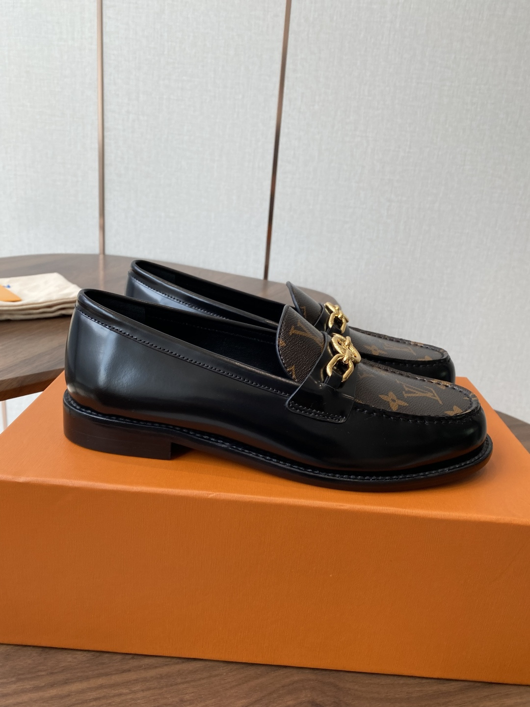 Louis Vuitton Academy Loafers in Monogram Canvas and Black Leather