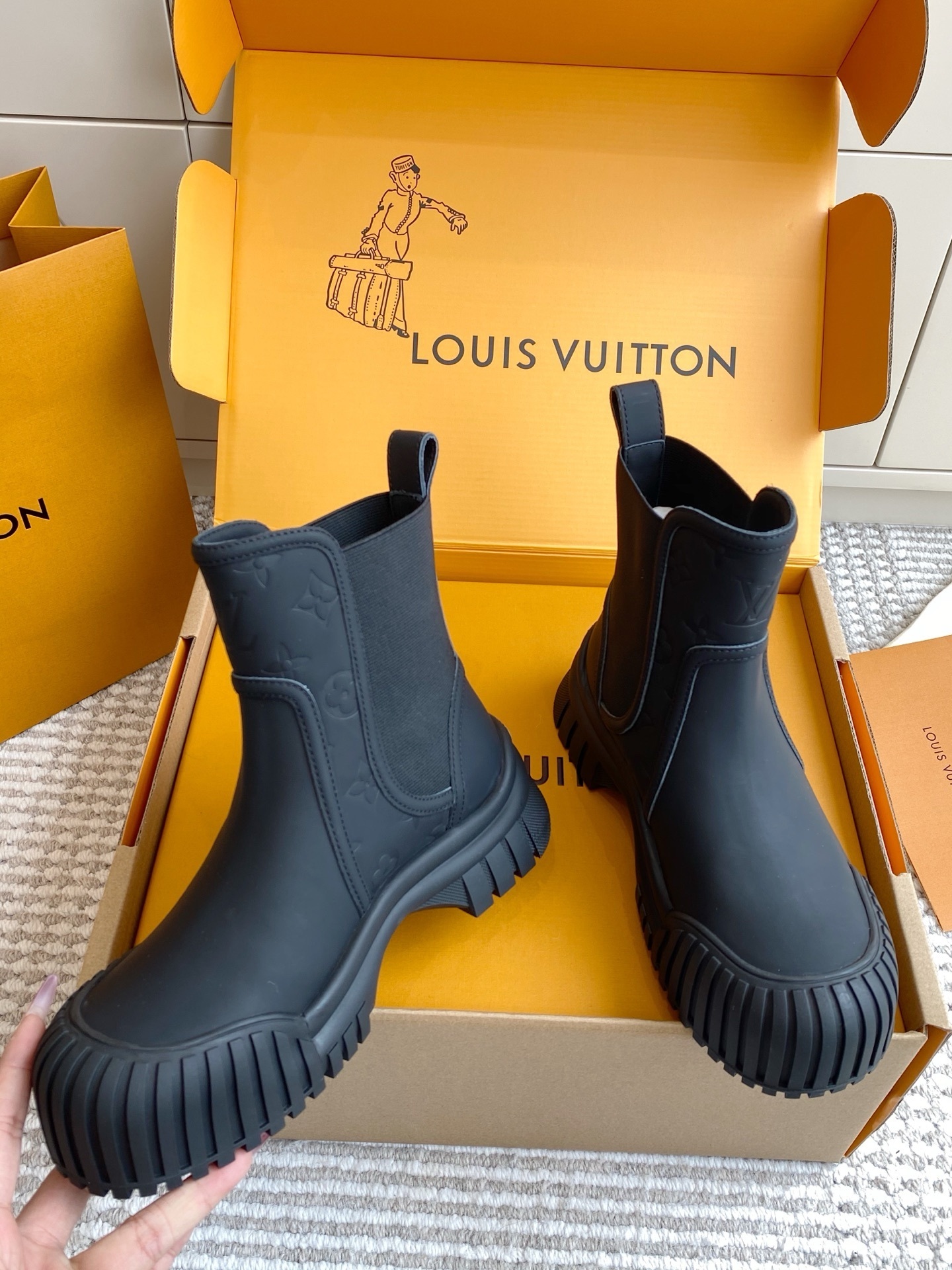 Louis Vuitton Territory Flat Half Boot Matte Black Monogram Rain Boots
