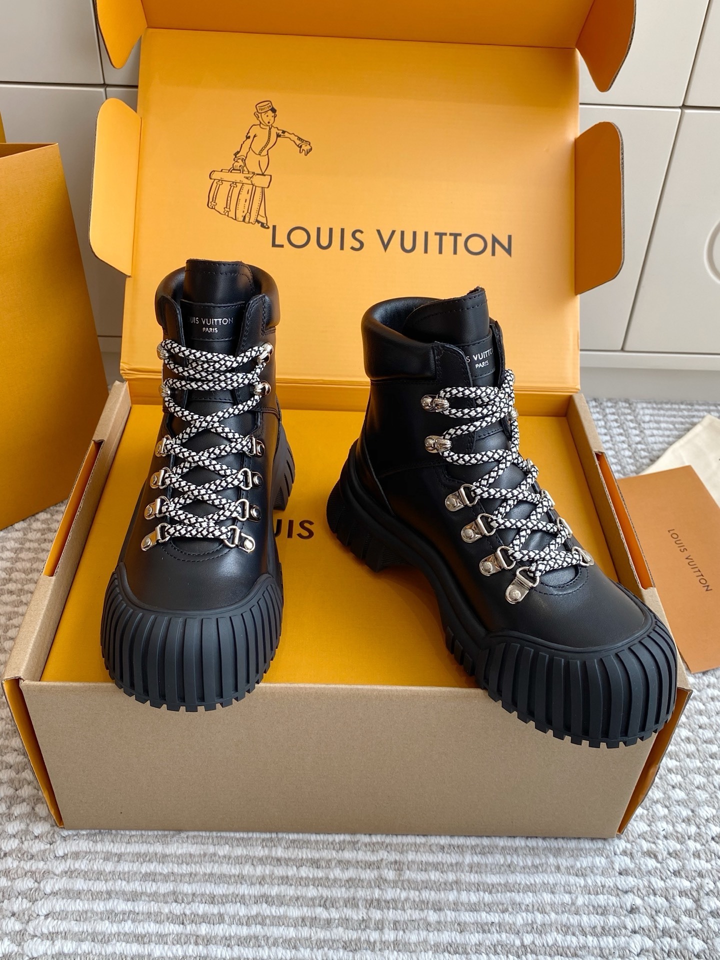 Louis Vuitton Black Leather Platform Ankle Boots