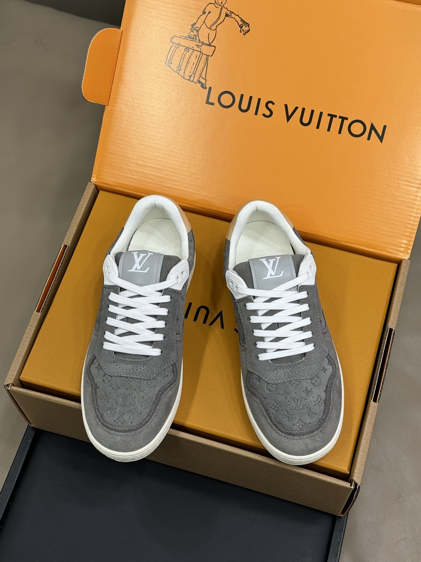 Louis Vuitton Gray Monogram Embossed Suede Luxury Sneakers
