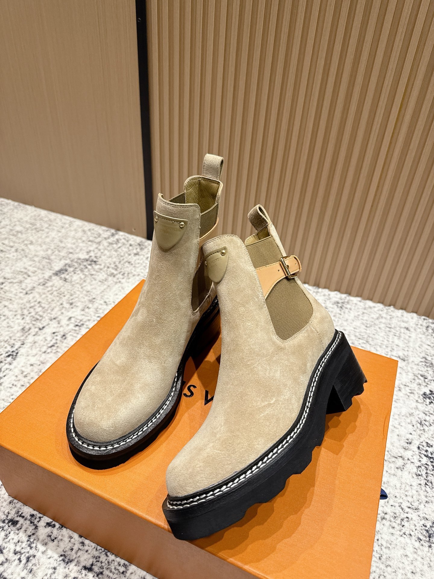 Louis Vuitton Territory Beige Suede Chelsea Ankle Boots