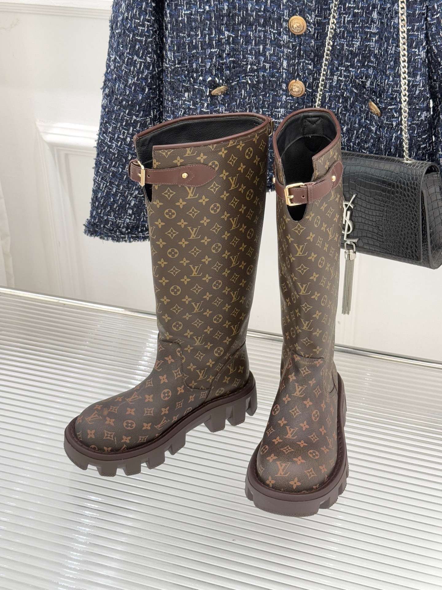Louis Vuitton Monogram Flat High Boots with Chunky Lug Sole