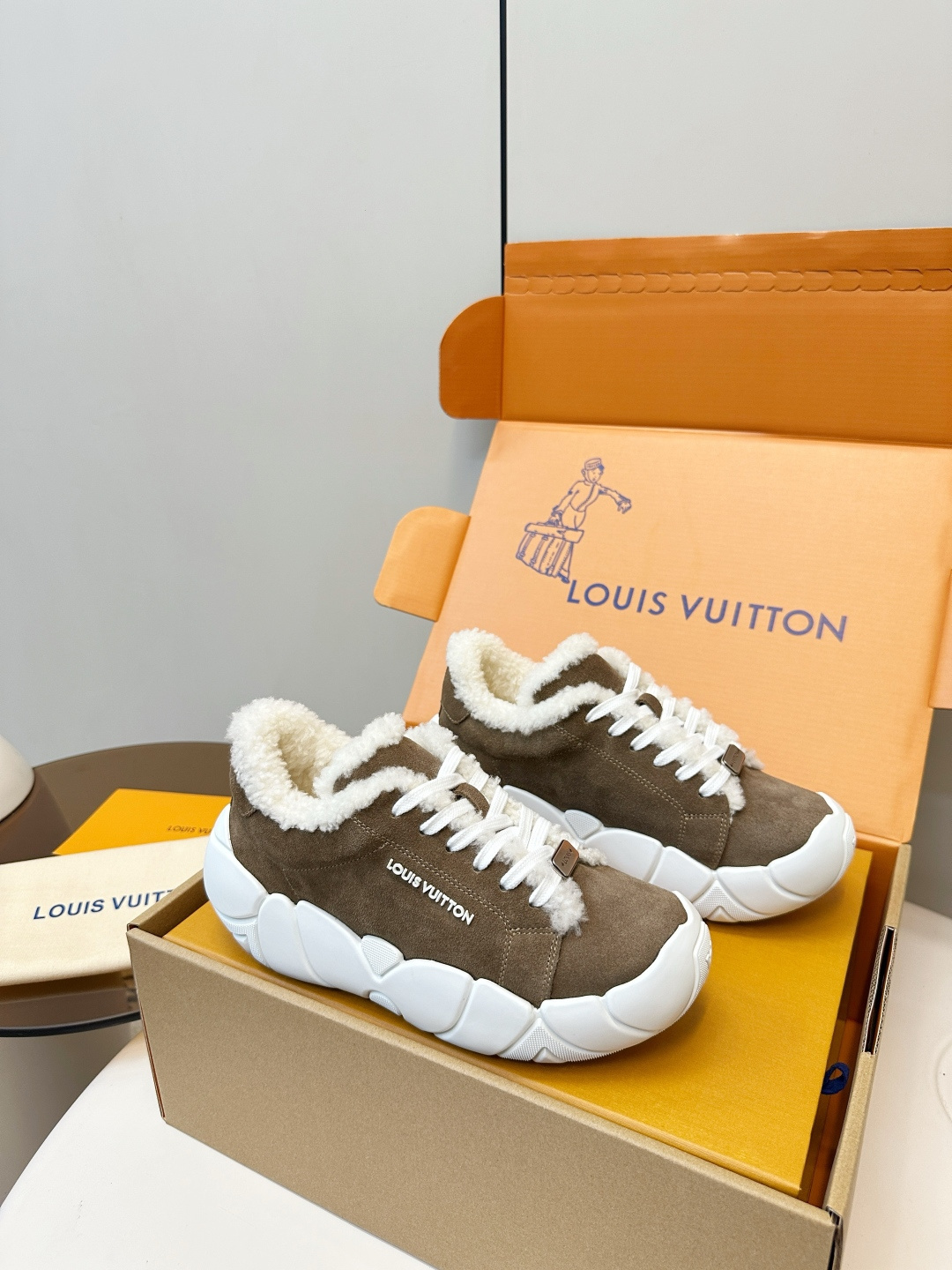 Louis Vuitton Suede & Shearling Low-Top Sneakers for Women