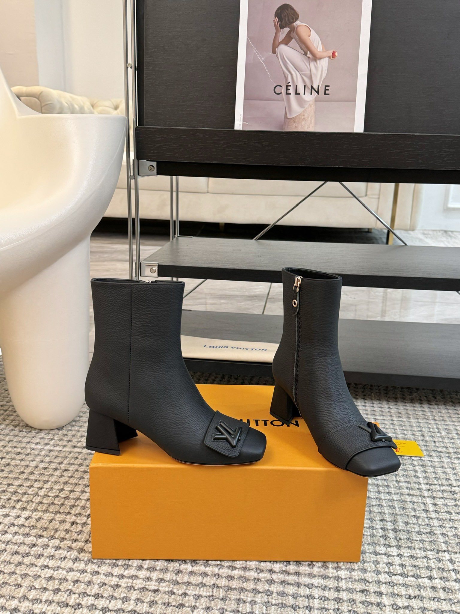 Louis Vuitton Black Leather Ankle Boots - Chic LV Logo Booties