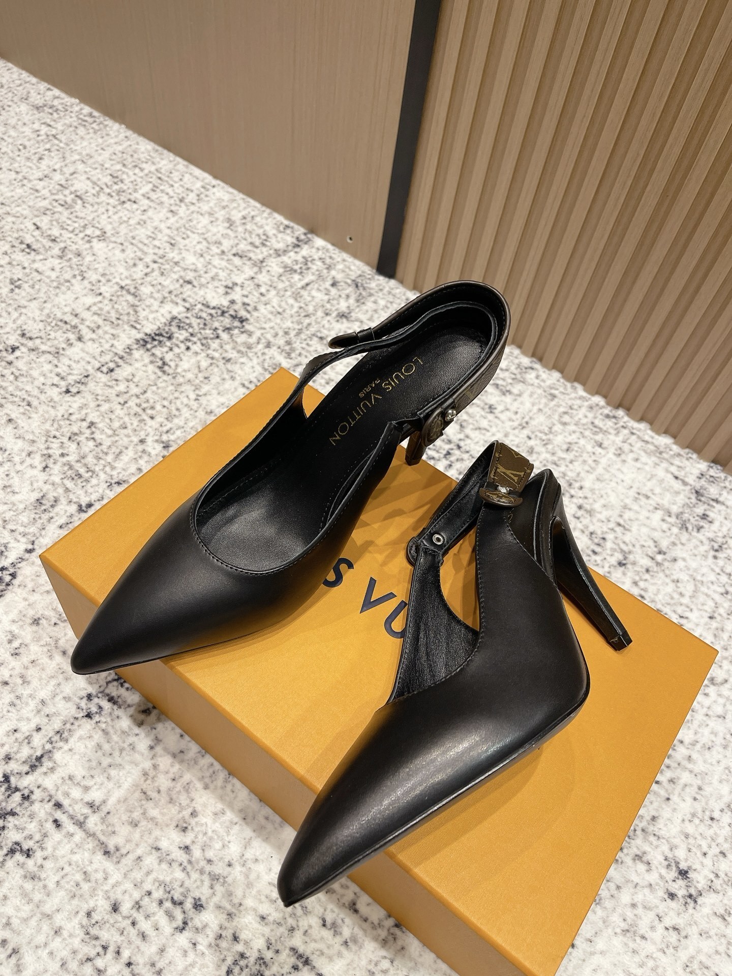 Louis Vuitton Black Leather Slingback Pumps - Elegant Heeled Shoes